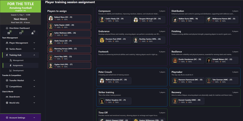 Training Assignment - Assign players to specific training programs to maximize development