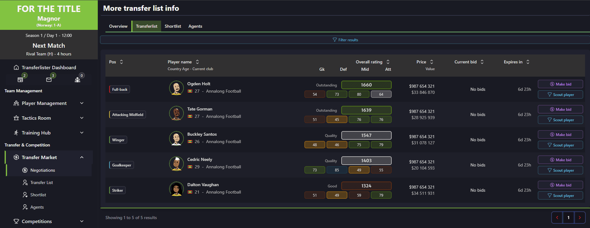 Buy Players - Shortlist, scout and buy players from the transfer market with our intuitive interface
