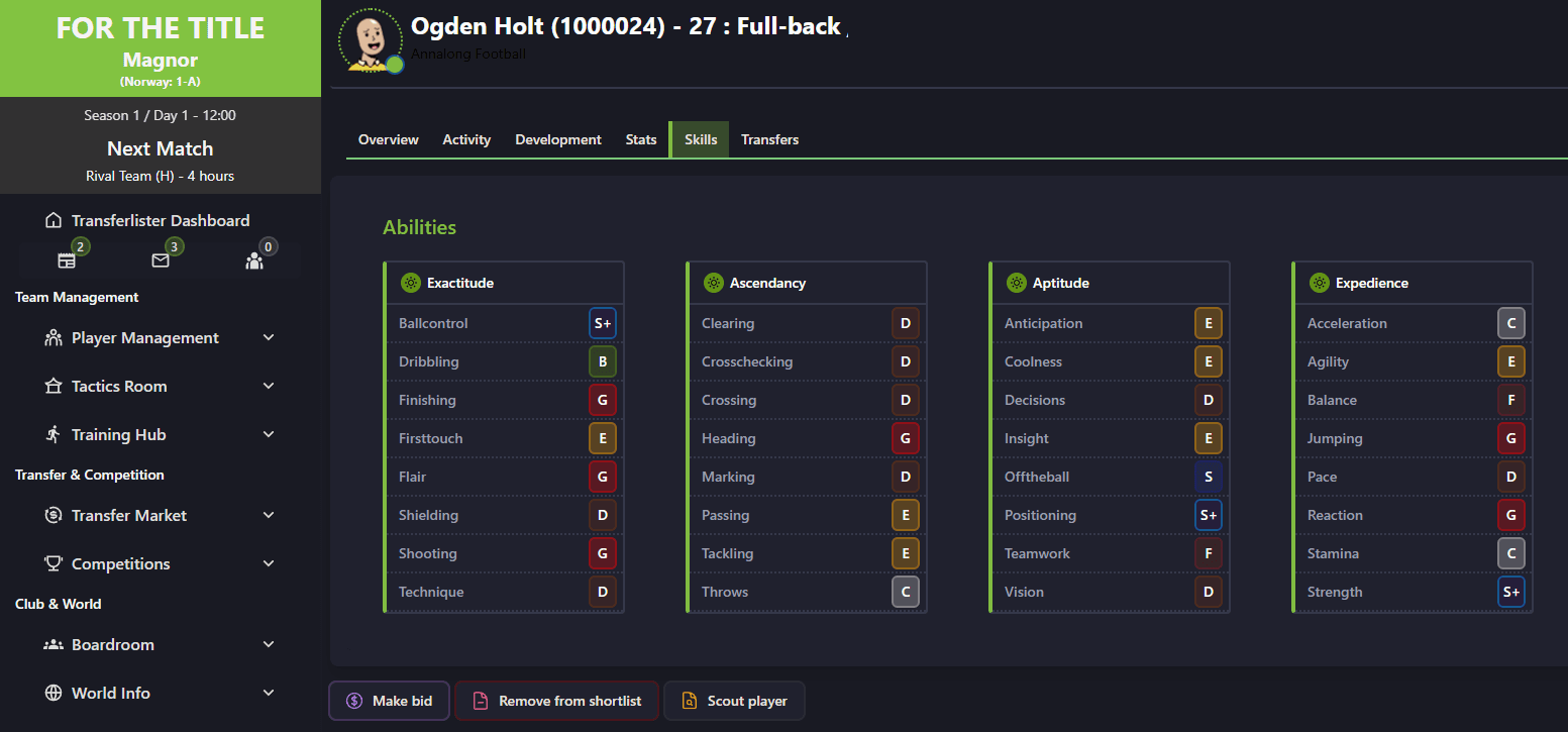 Player Skills Interface